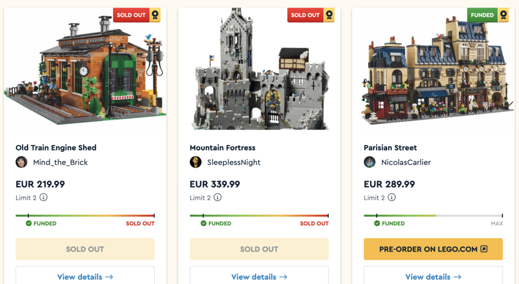 Stránka na objednávky setov