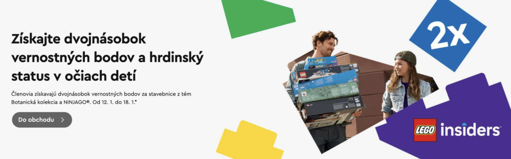 dvojnásobné množstvo bodov Insiders za nákup stavebníc LEGO Ninjago a LEGO Botanická kolekcia
