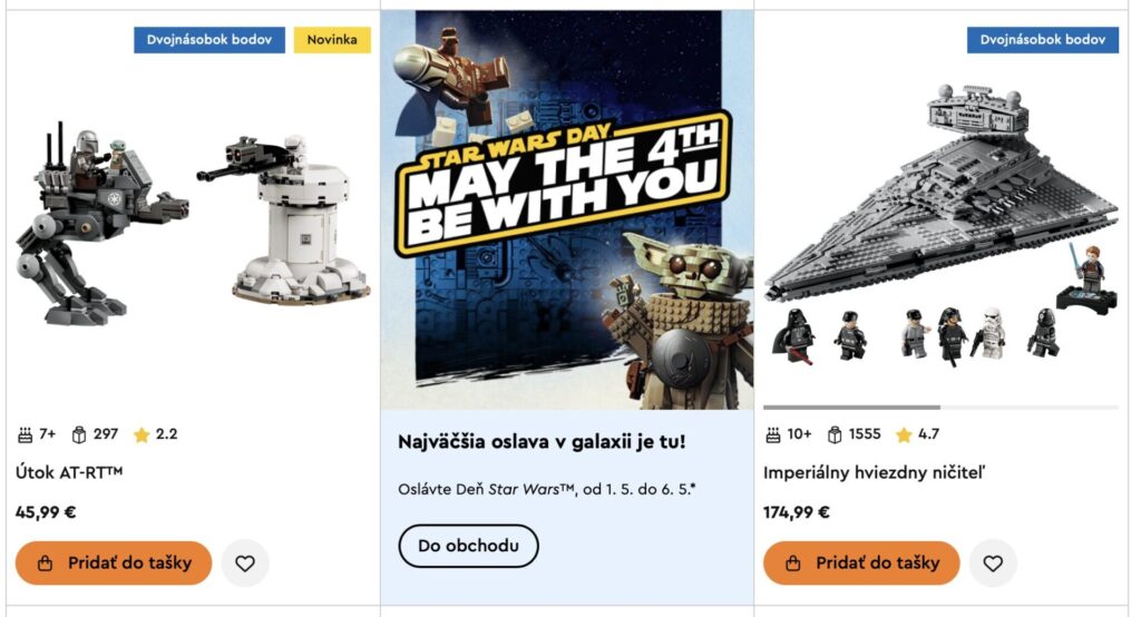 dvojnásobnú porciu bodov pri nákupe vybraných setov z témy LEGO® Star Wars